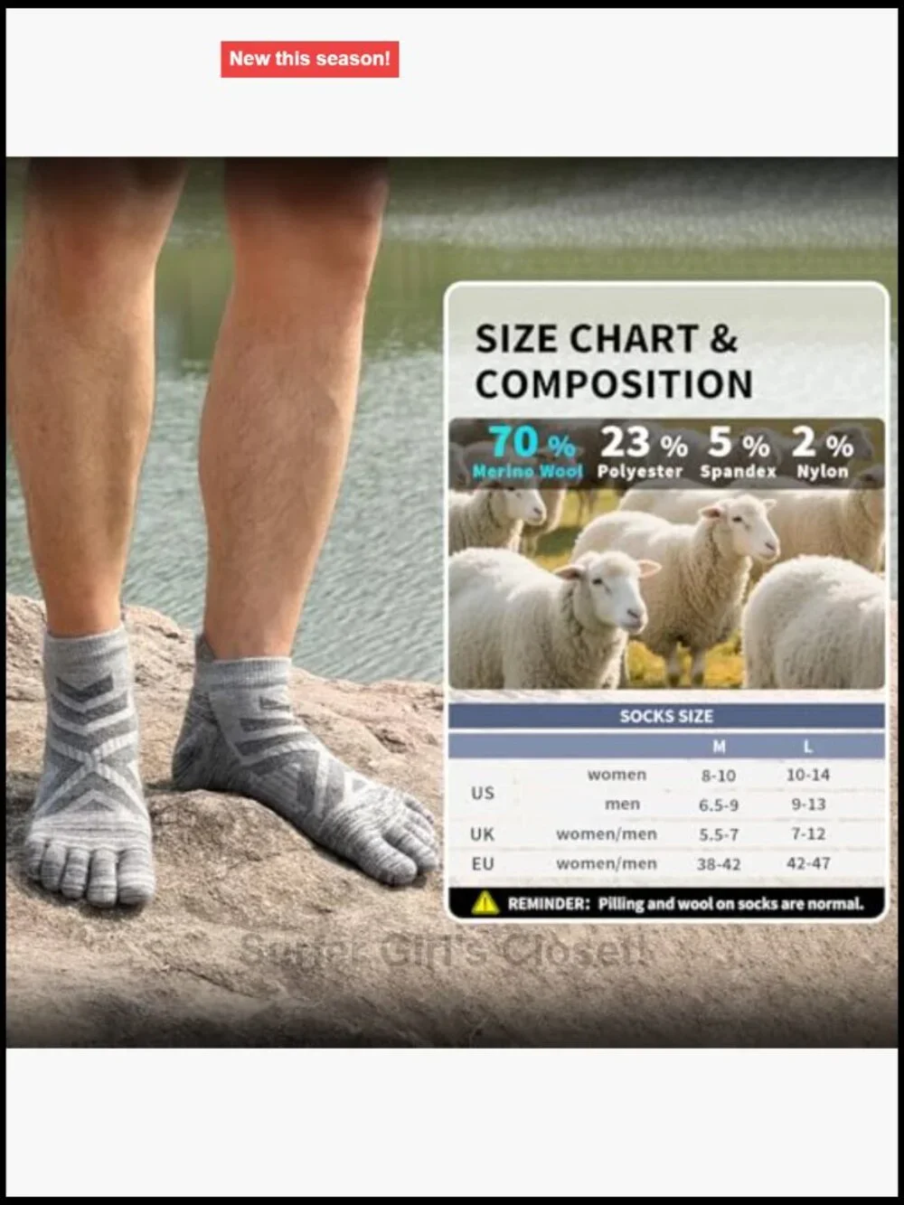 Merino Wool Toe Socks - 3 Pairs - Thick Cushion Hiking Running with Arch Support
